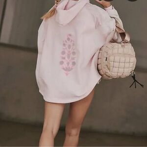 Free People FP Movement Racing Stripes hoodie size M Heirloom pink combo NWT